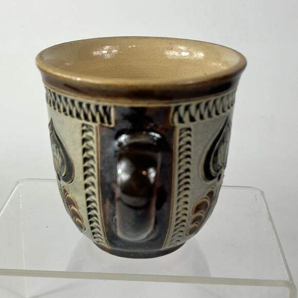 German Blue Spade Coffee Cup Signed Pottery Vtg Unique 3" Tea Wine Handarbeit - Picture 4 of 11